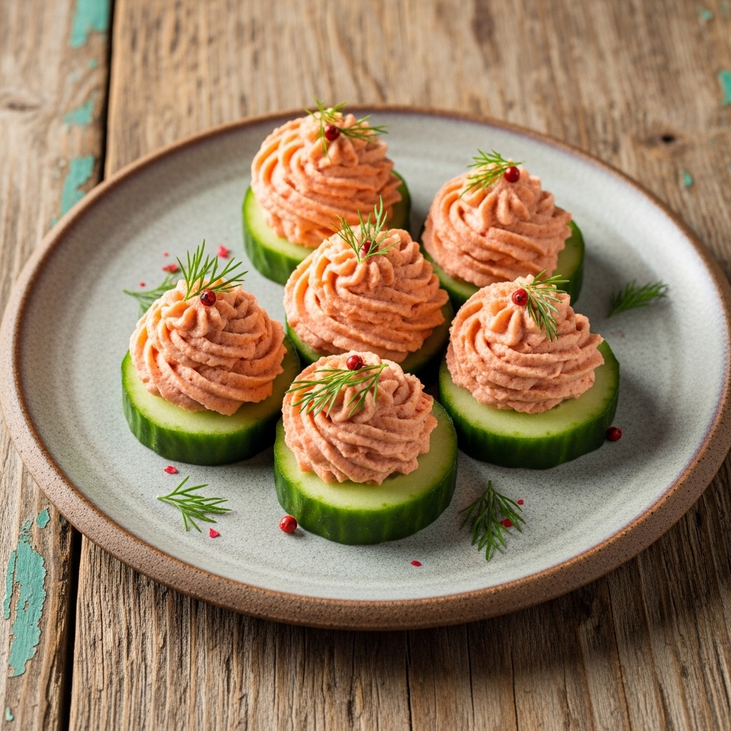 “Sumptuous New Zealand Salmon Pâté on Crunchy Cucumber Slices”